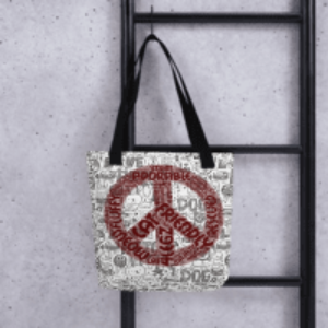 Peace Sign with Cat Words Tote bag