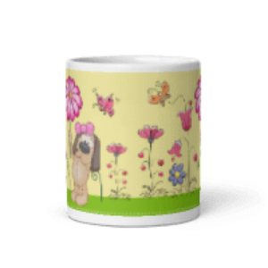 Doggy love Flowers White glossy mug