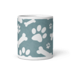 Bones and Paws Teal White glossy mug