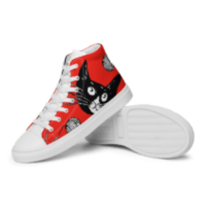 Black Cat and Red Women’s high top canvas shoes