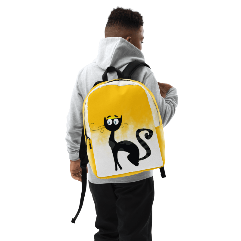 Black Cat with Yellow Background Minimalist Backpack