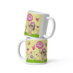 Doggy love Flowers White glossy mug