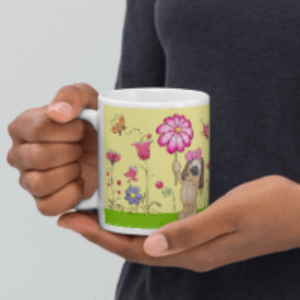 Doggy love Flowers White glossy mug