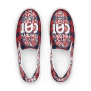 Cat Play on Words Red and Blue Women’s slip-on canvas shoes