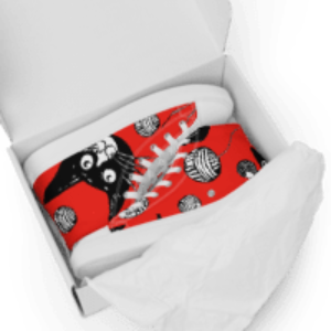 Black Cat and Red Women’s high top canvas shoes