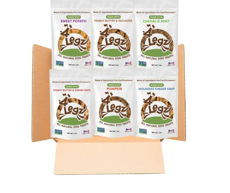Treats Gift Box for Dogs - 6 Pack of Delicious Dog Treats - 4Legz