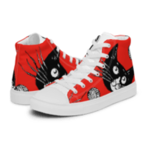 Black Cat and Red Women’s high top canvas shoes