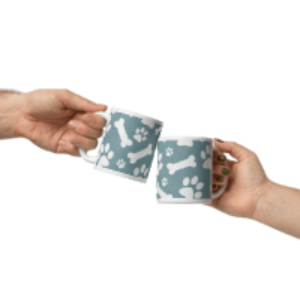 Bones and Paws Teal White glossy mug