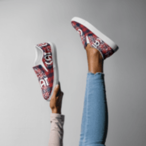 Cat Play on Words Red and Blue Women’s slip-on canvas shoes