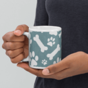 Bones and Paws Teal White glossy mug