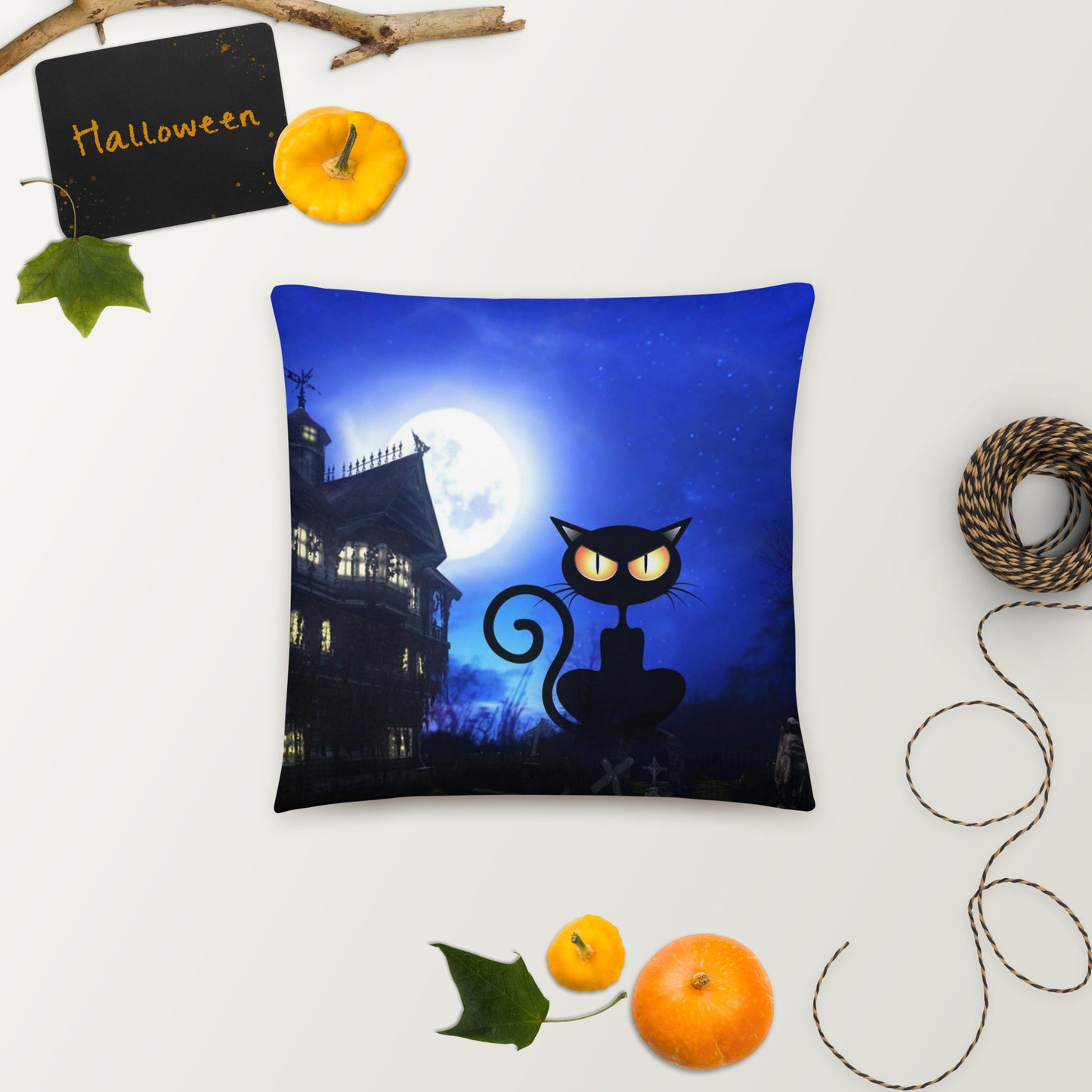 Cat and the Haunted House Basic Pillow