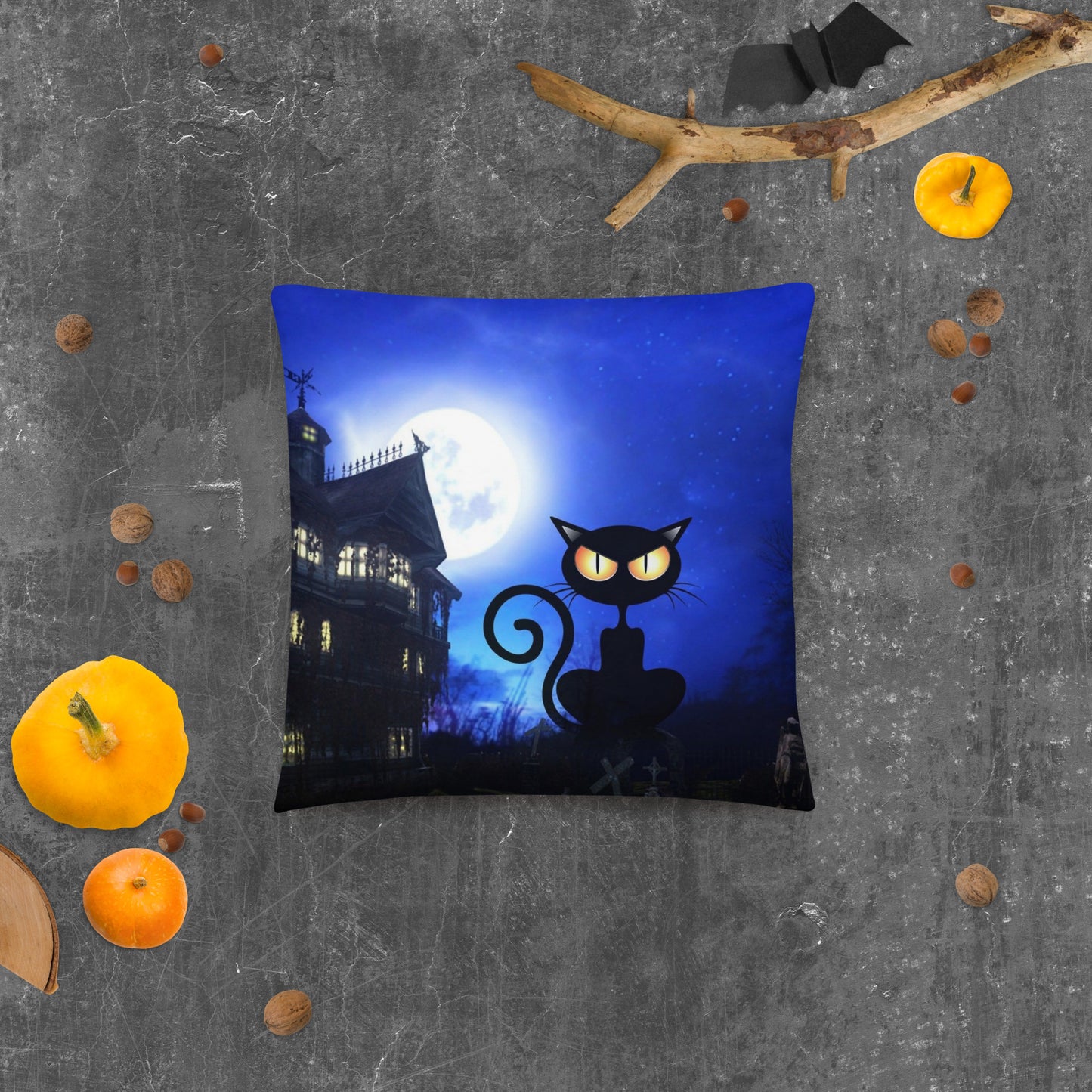 Cat and the Haunted House Basic Pillow