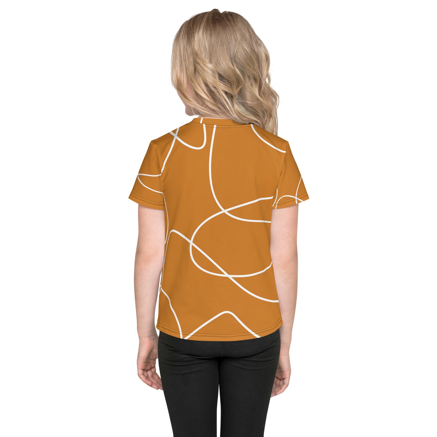 Cat with Orange background Kids crew neck t-shirt