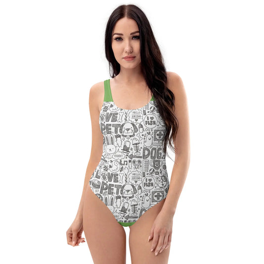 Pets All Over One-Piece Swimsuit - Fun and Stylish Pets Swimsuit for Pet Lovers - 4Legz
