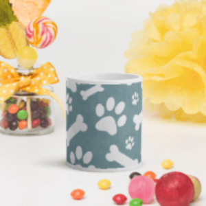 Bones and Paws Teal White glossy mug
