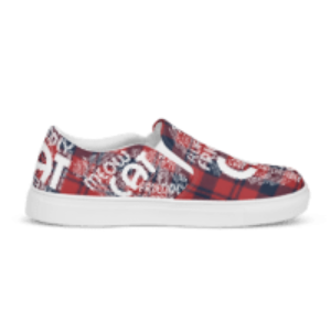 Cat Play on Words Red and Blue Women’s slip-on canvas shoes