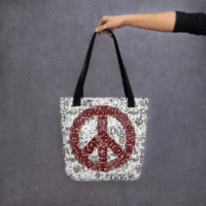 Peace Sign with Cat Words Tote bag