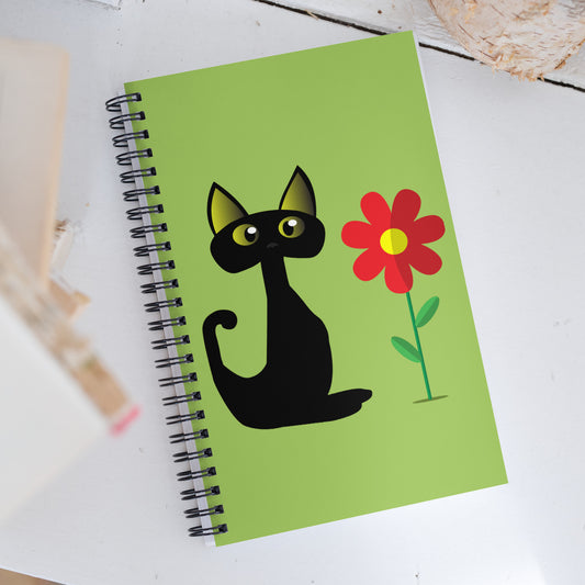 Black Cat and Flower Spiral notebook