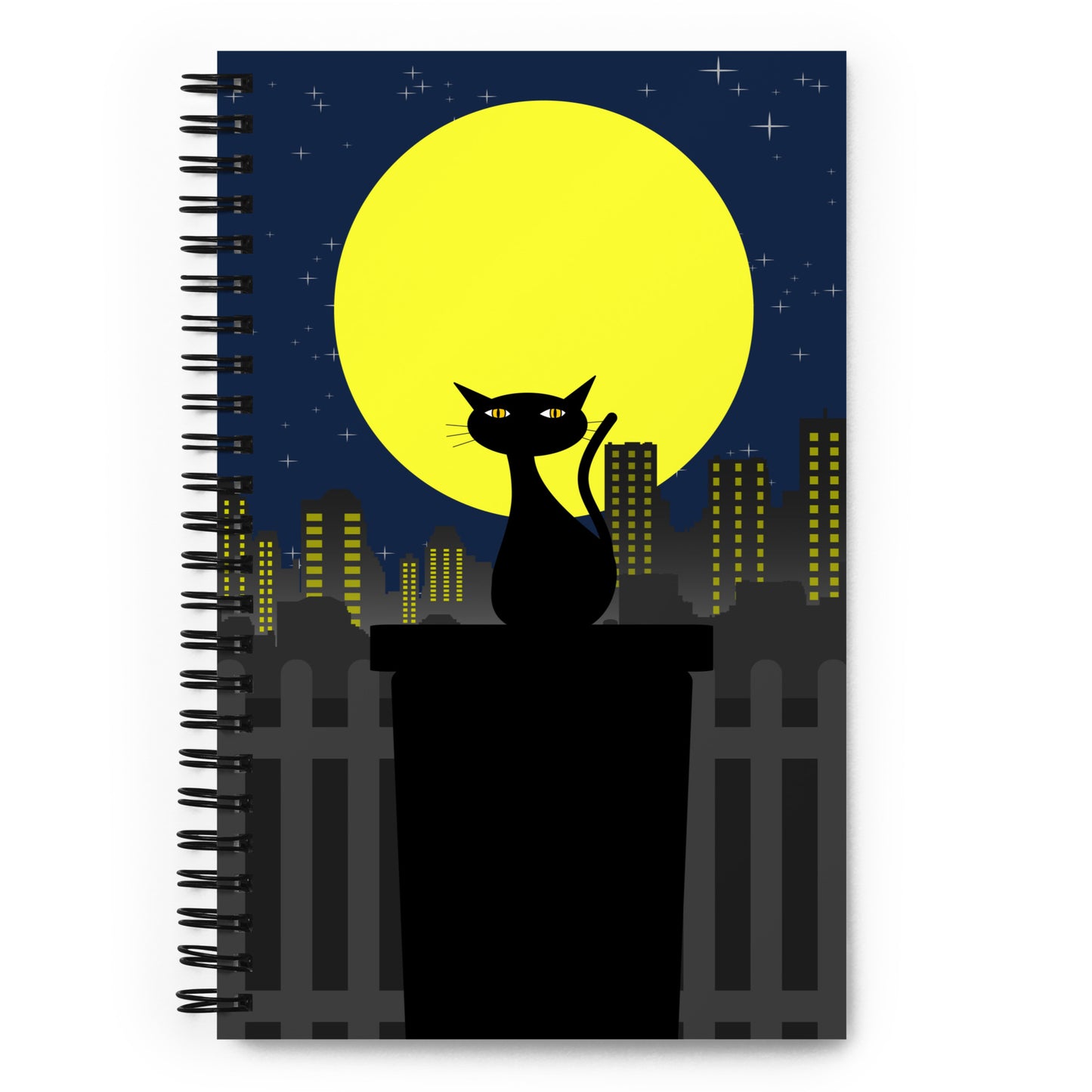 Yellow Moon with Cat Spiral notebook