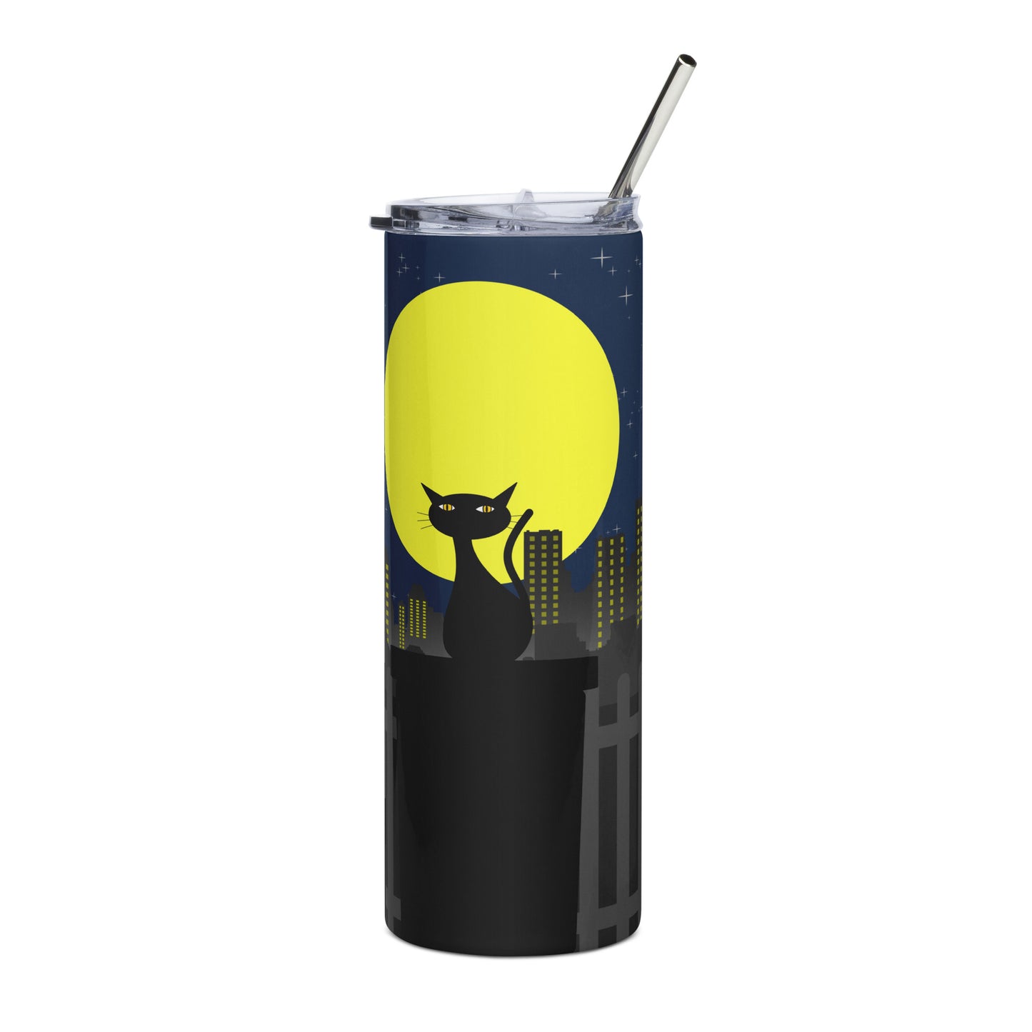 Yellow Moon with Cat Stainless steel tumbler