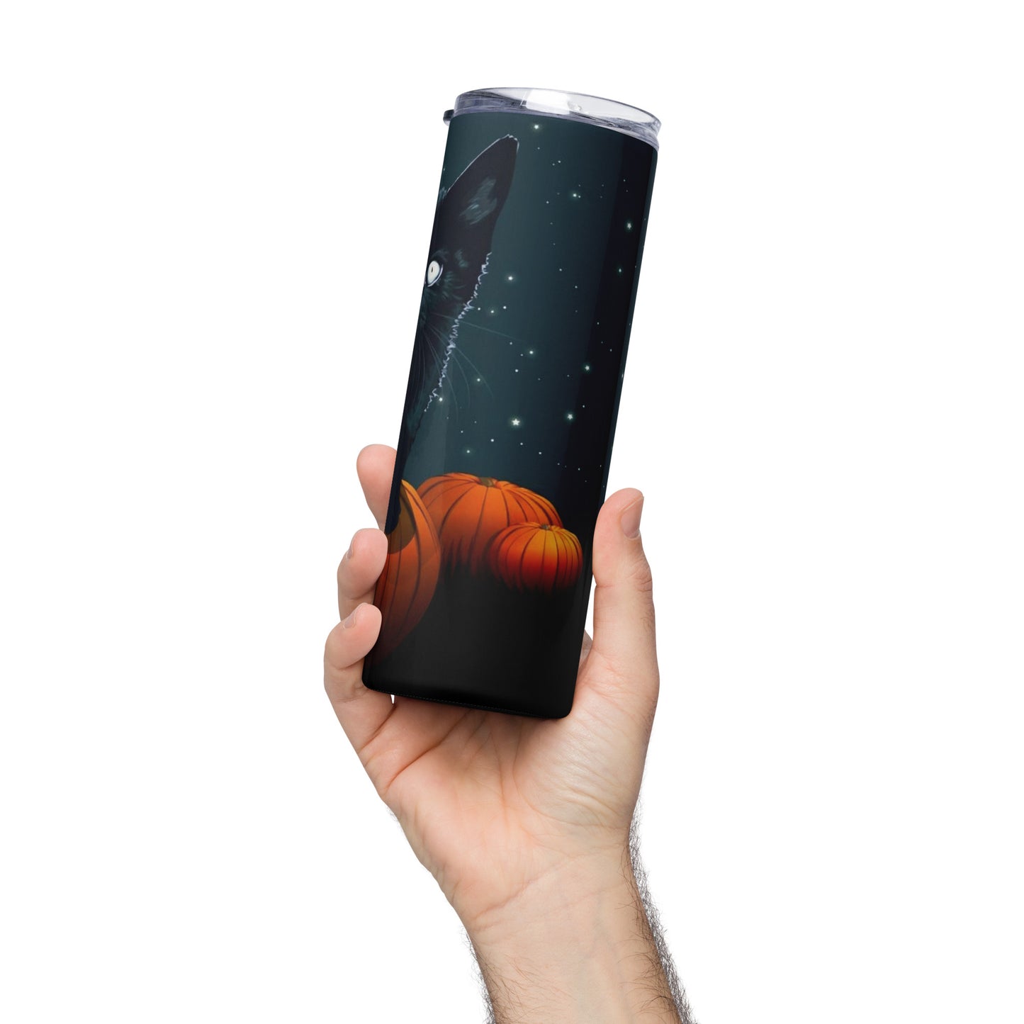 Black Kitty with Pumpkin Stainless steel tumbler