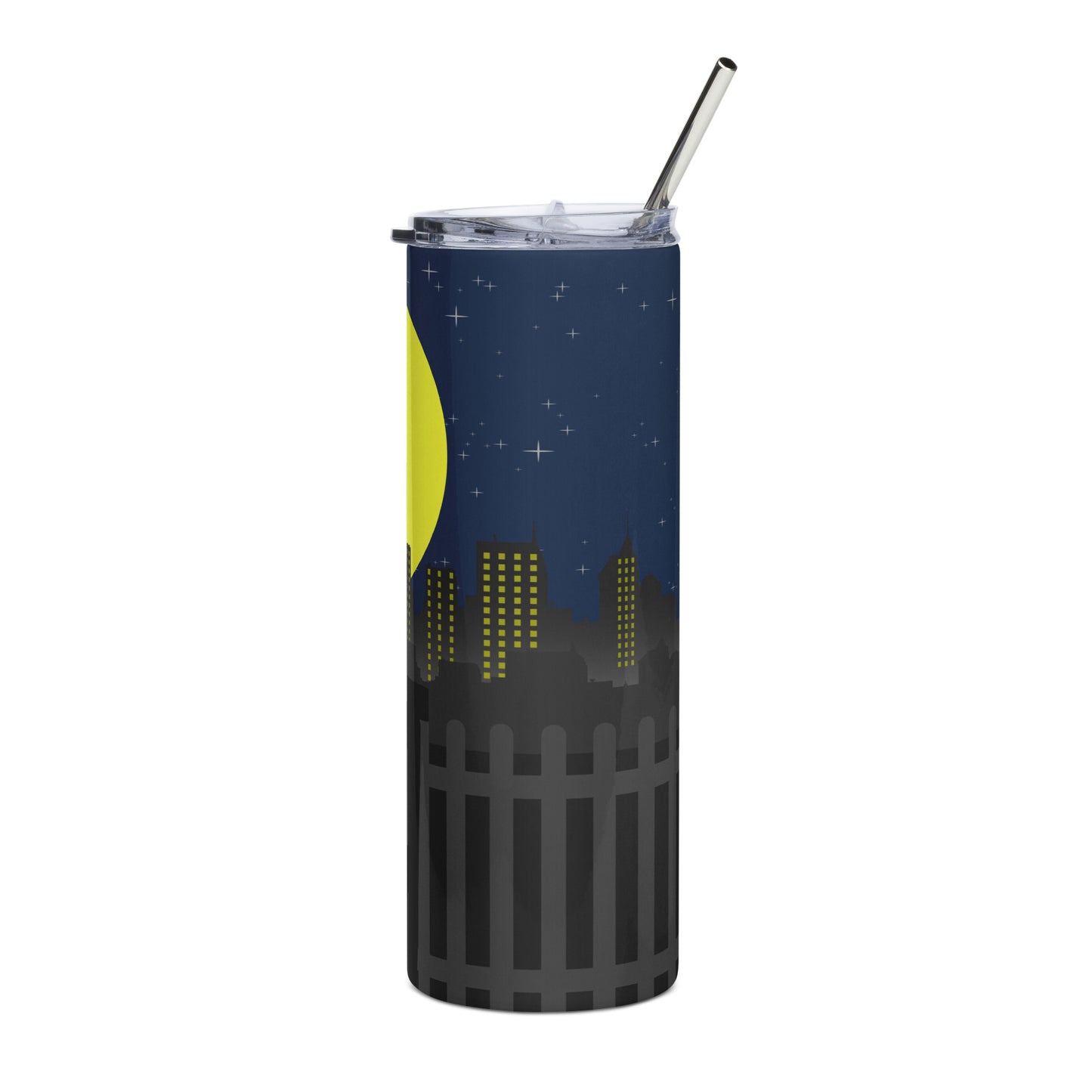 Yellow Moon with Cat Stainless steel tumbler
