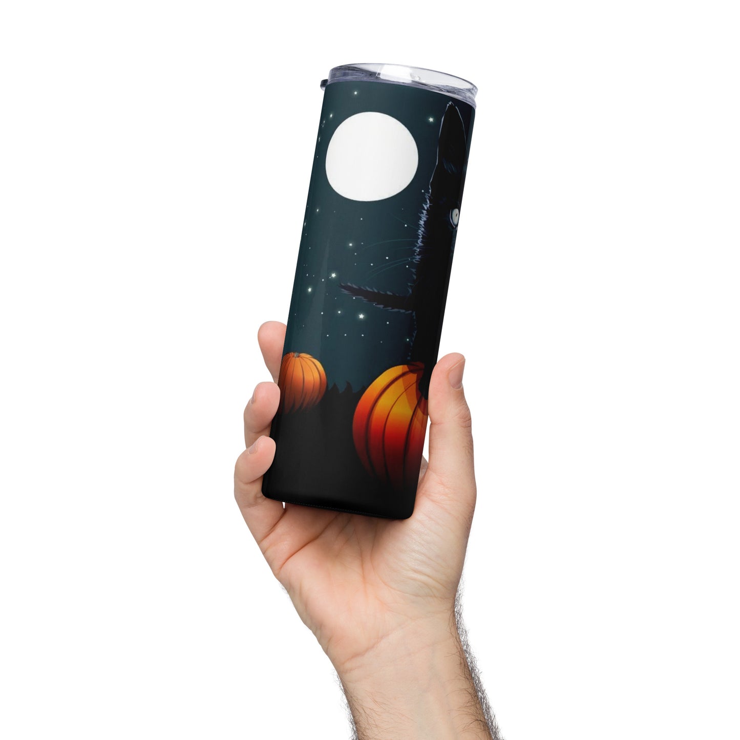 Black Kitty with Pumpkin Stainless steel tumbler