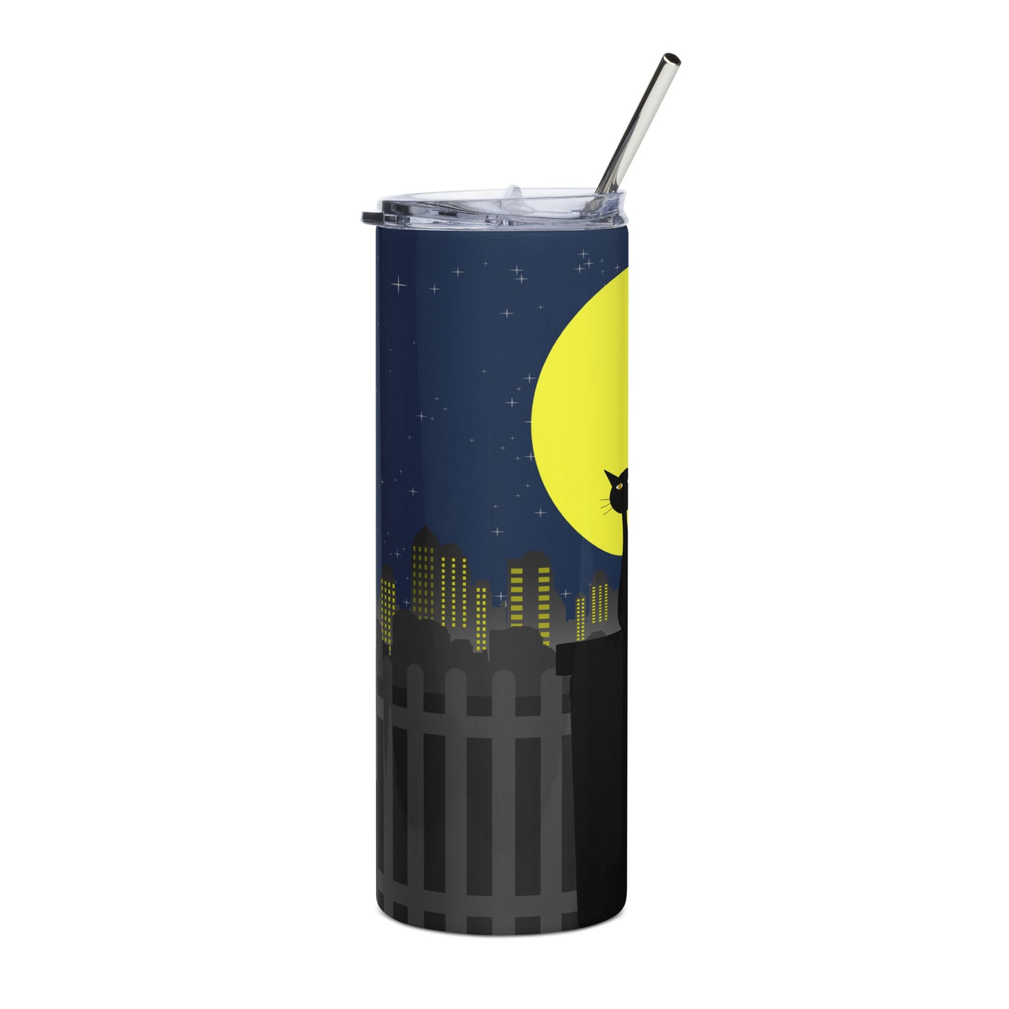 Yellow Moon with Cat Stainless steel tumbler