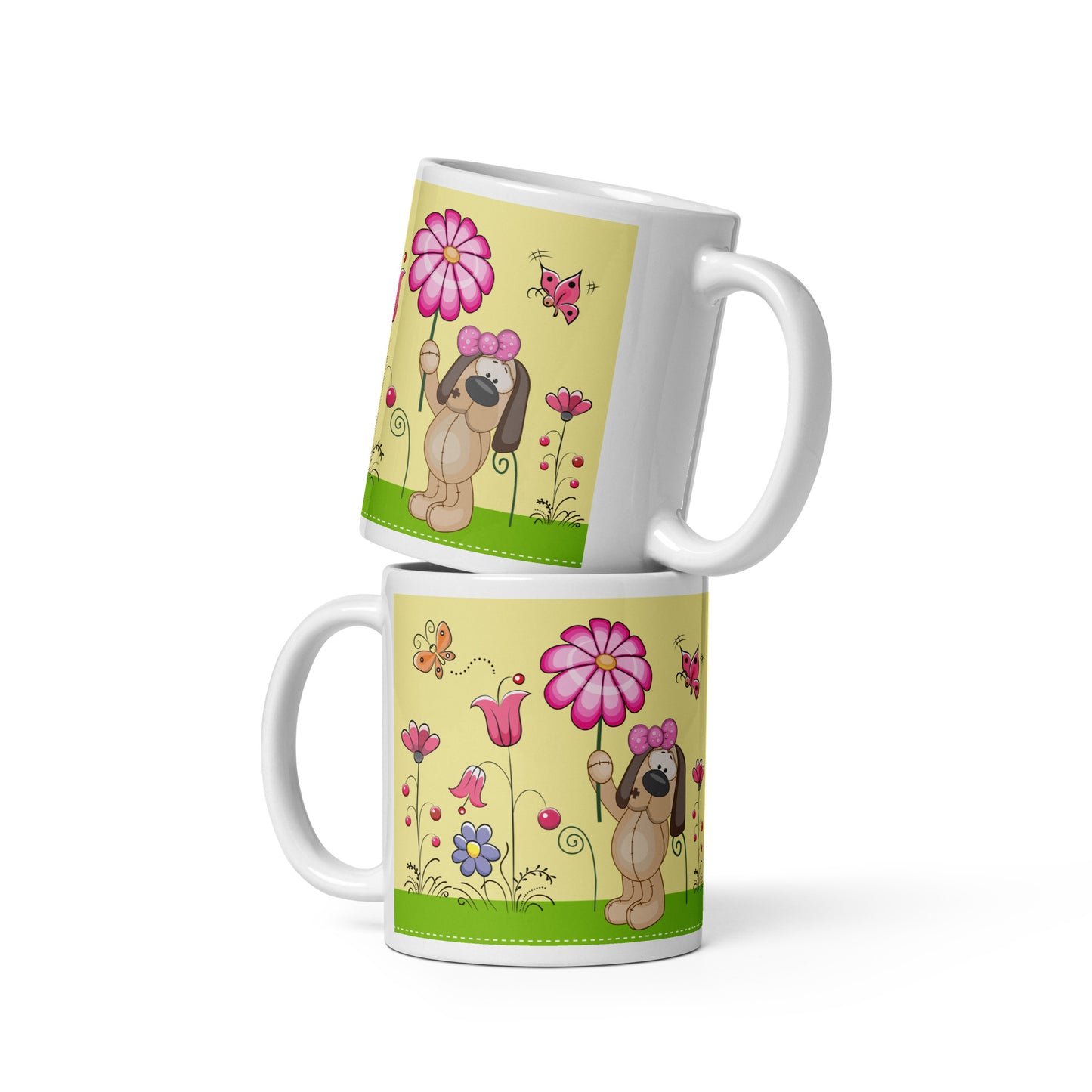 Doggy love Flowers White glossy mug