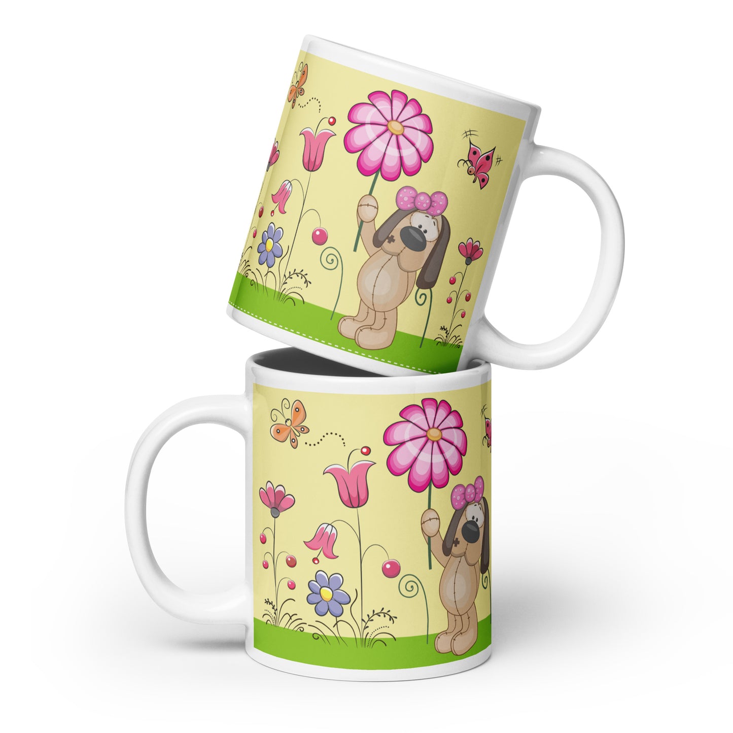 Doggy love Flowers White glossy mug