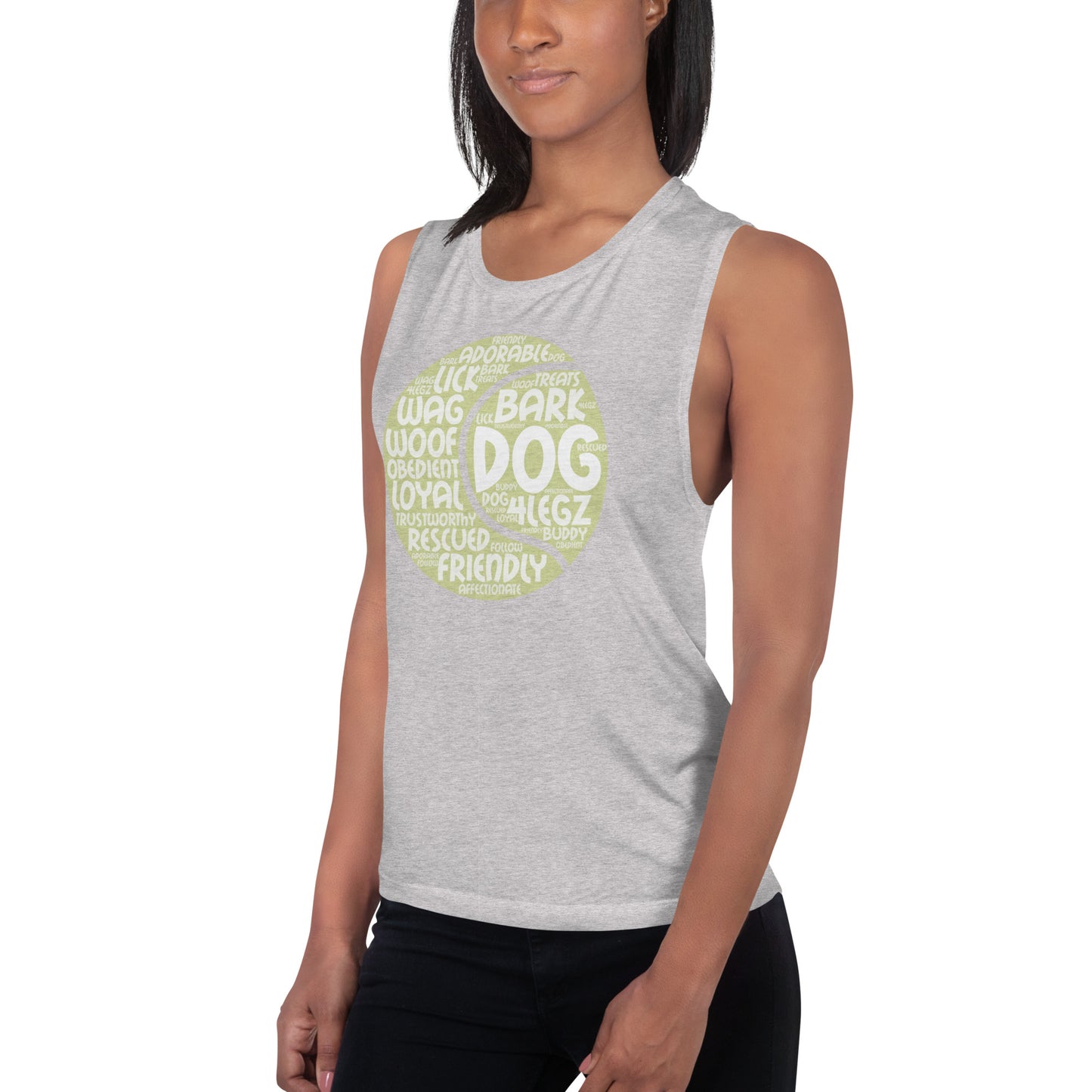Dog Tennis Ball Words Ladies’ Muscle Tank