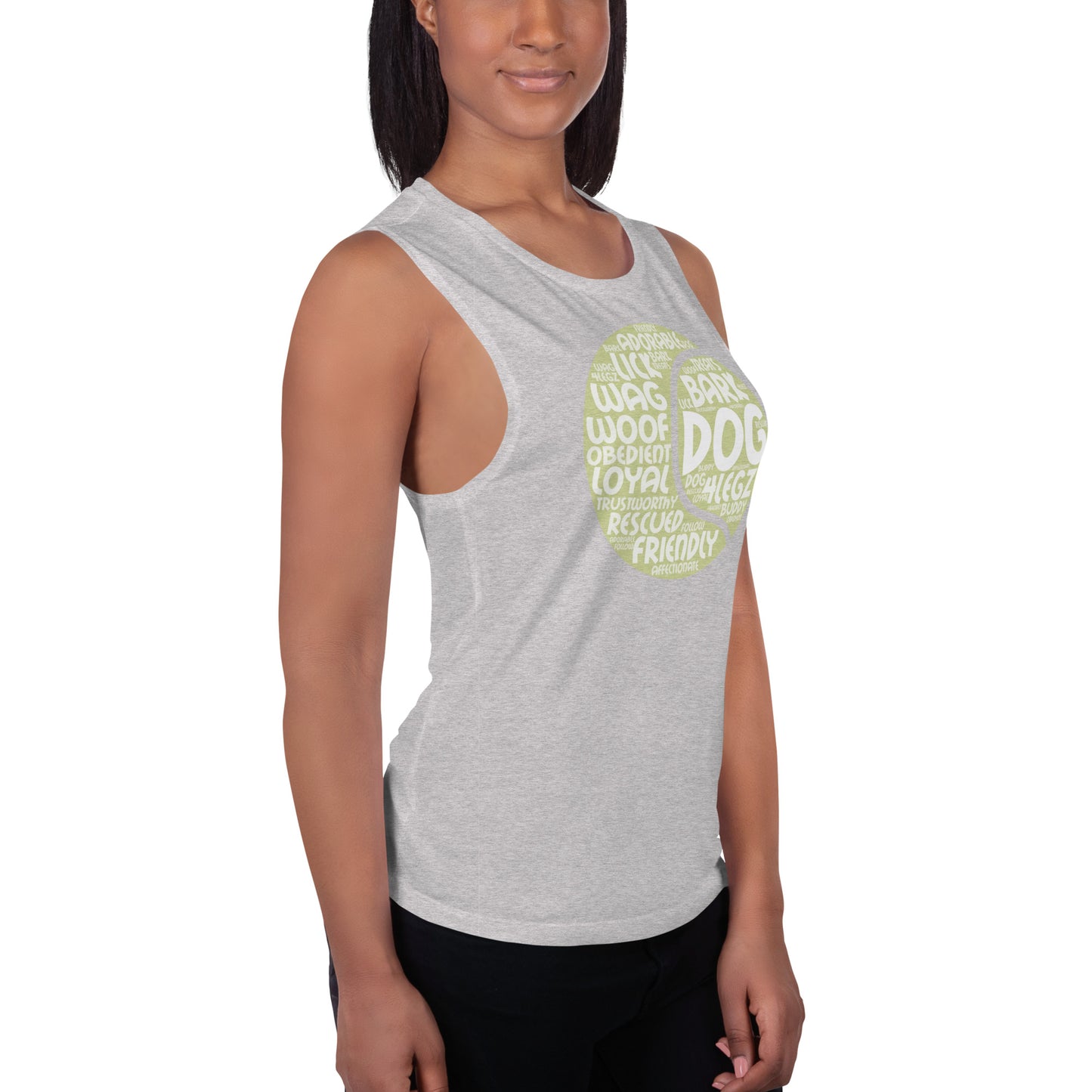 Dog Tennis Ball Words Ladies’ Muscle Tank