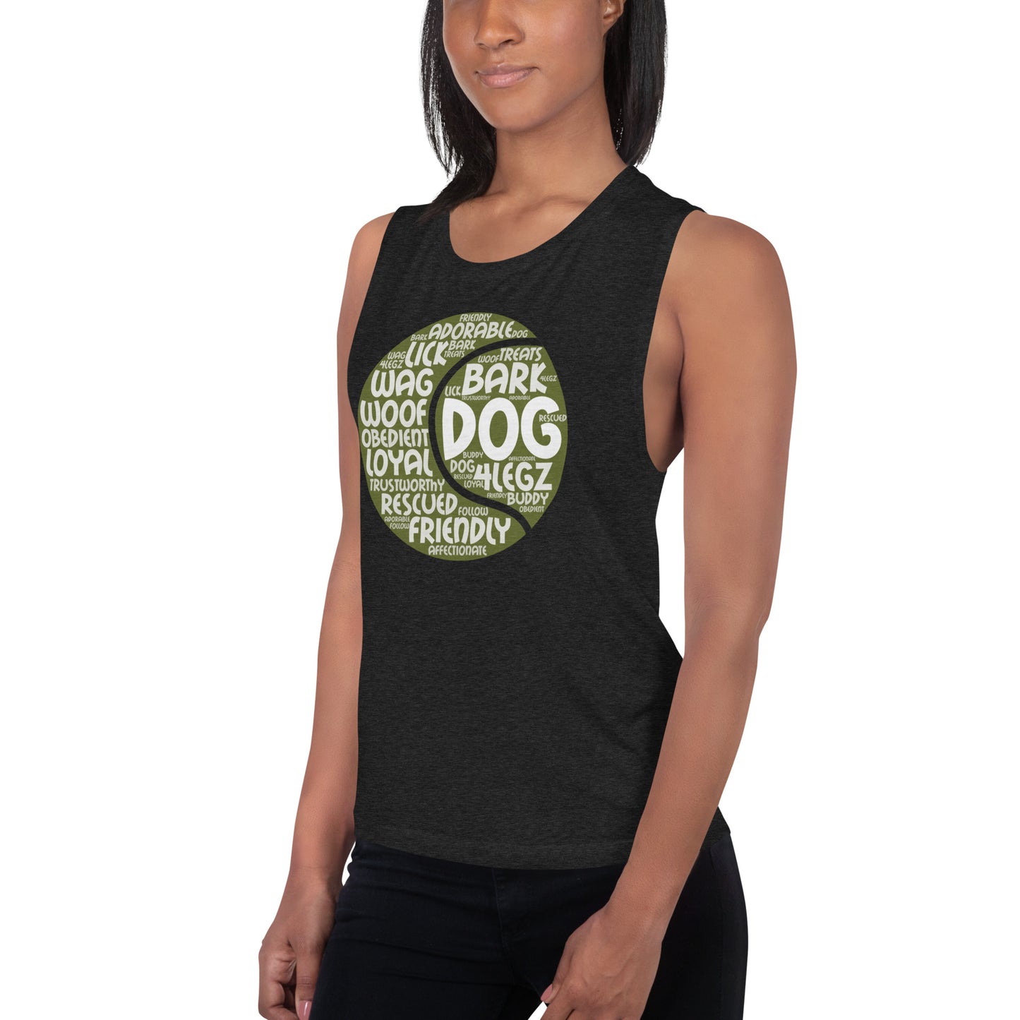 Dog Tennis Ball Words Ladies’ Muscle Tank