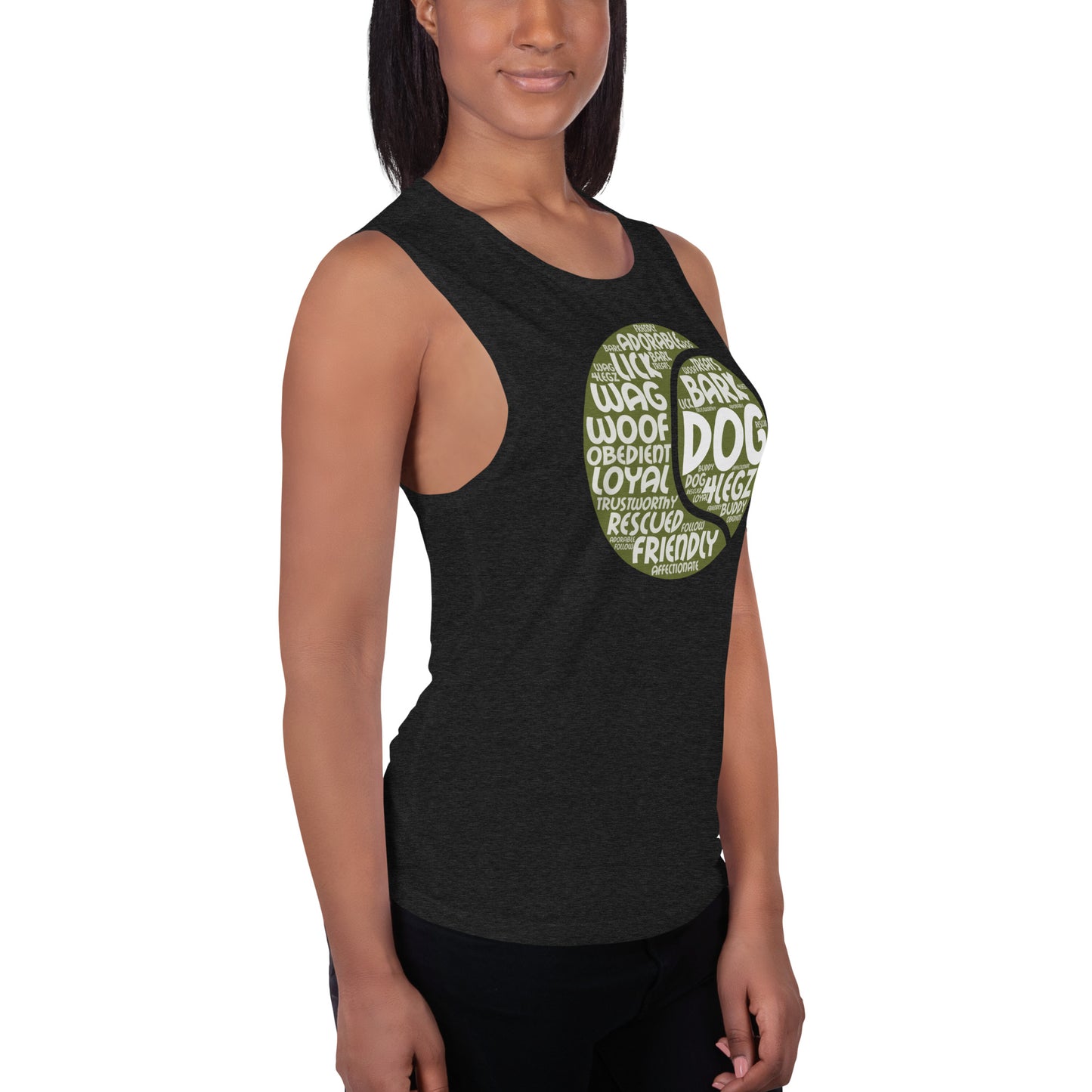 Dog Tennis Ball Words Ladies’ Muscle Tank