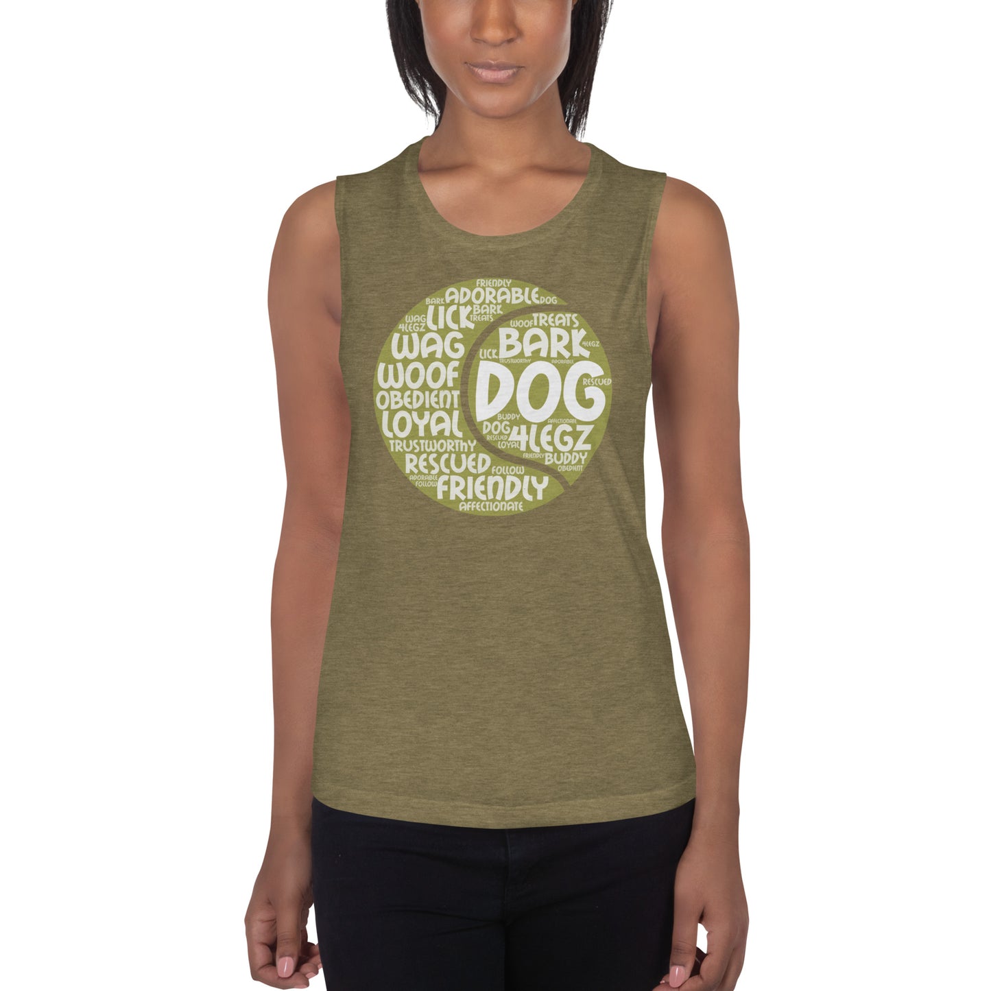 Dog Tennis Ball Words Ladies’ Muscle Tank