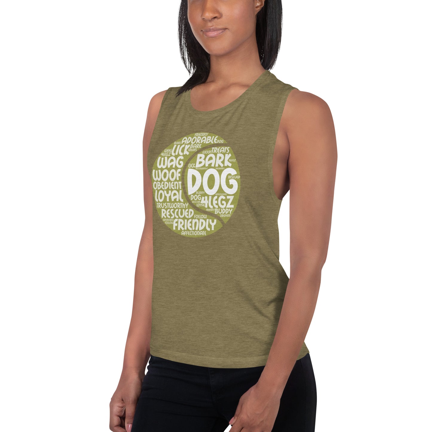 Dog Tennis Ball Words Ladies’ Muscle Tank