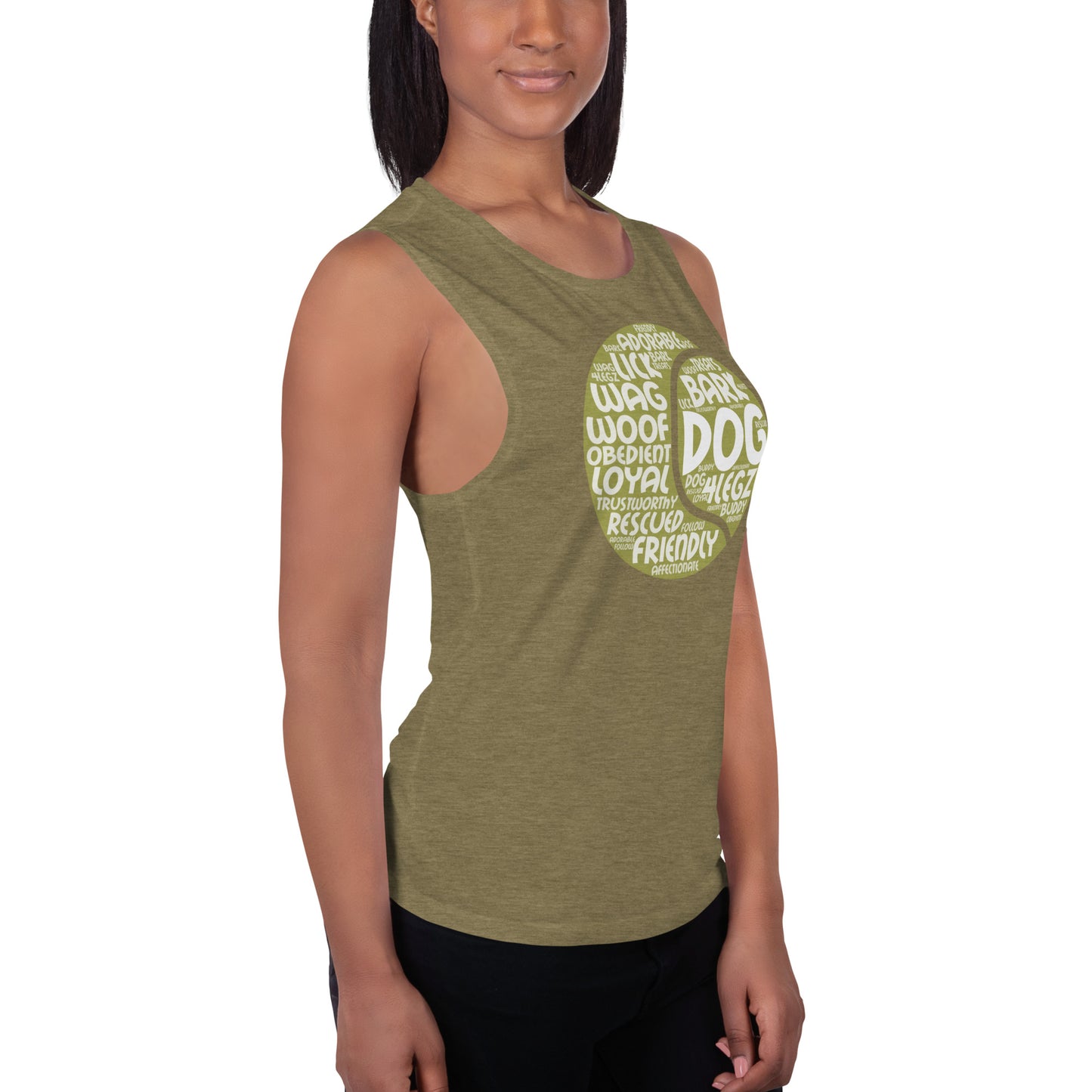 Dog Tennis Ball Words Ladies’ Muscle Tank