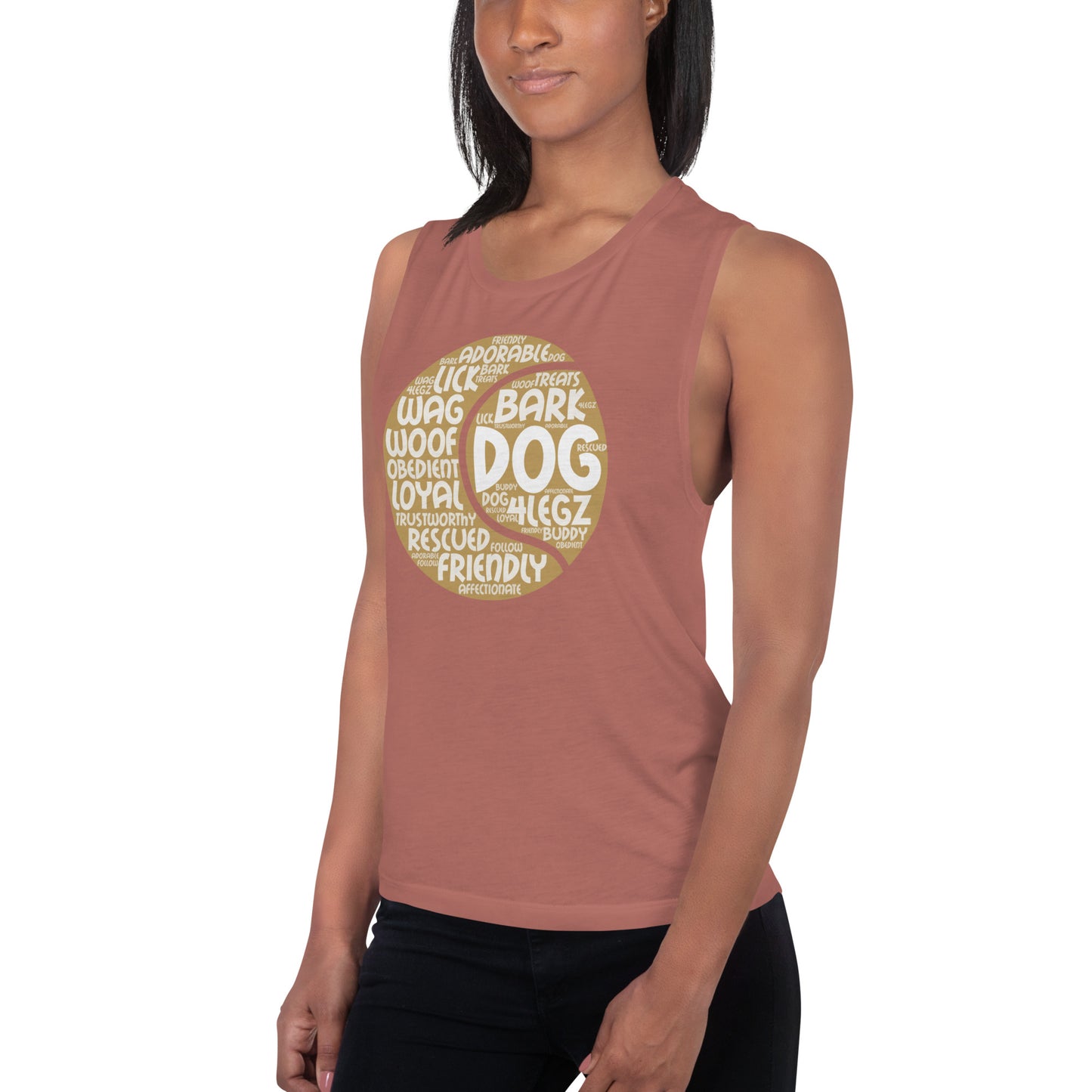 Dog Tennis Ball Words Ladies’ Muscle Tank