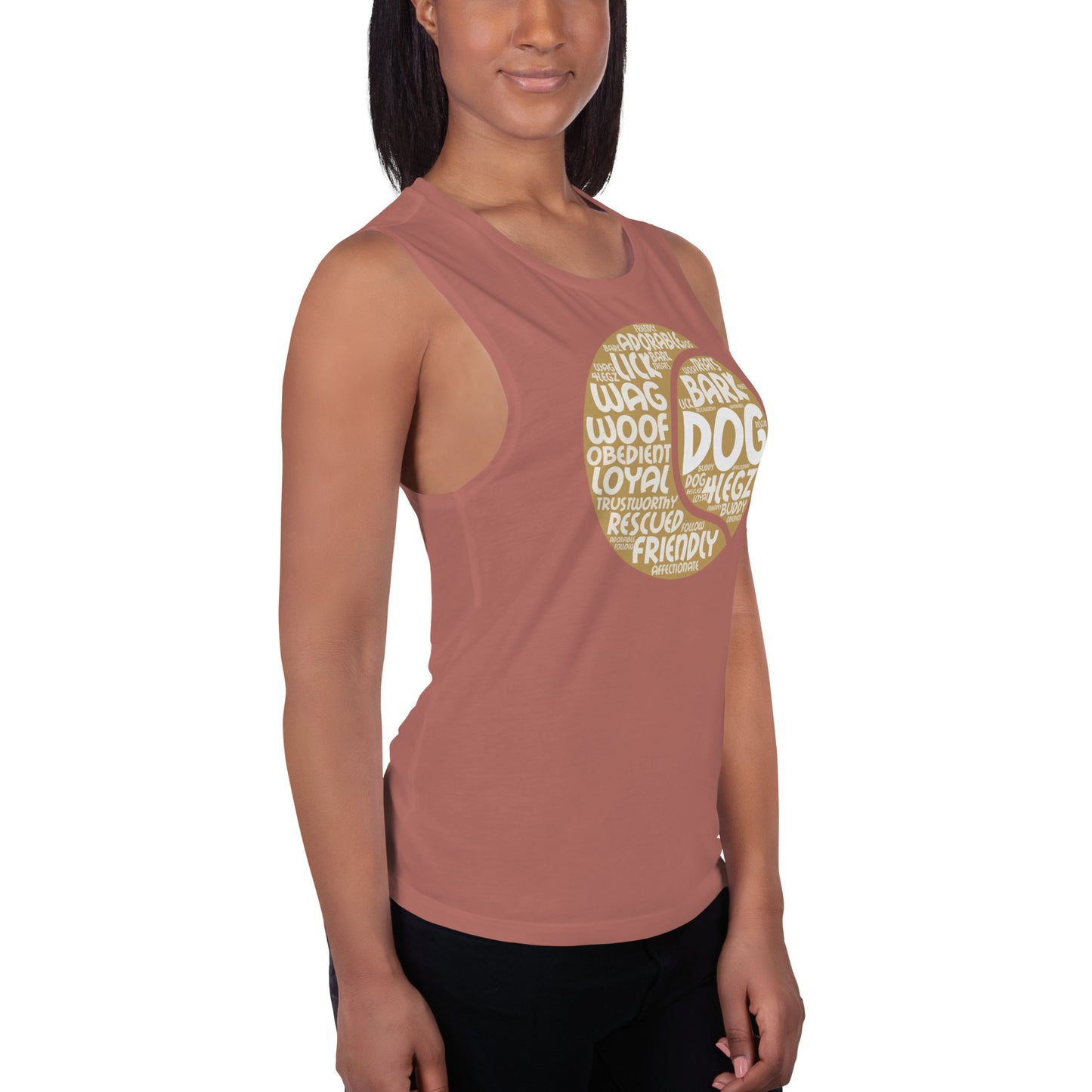 Dog Tennis Ball Words Ladies’ Muscle Tank
