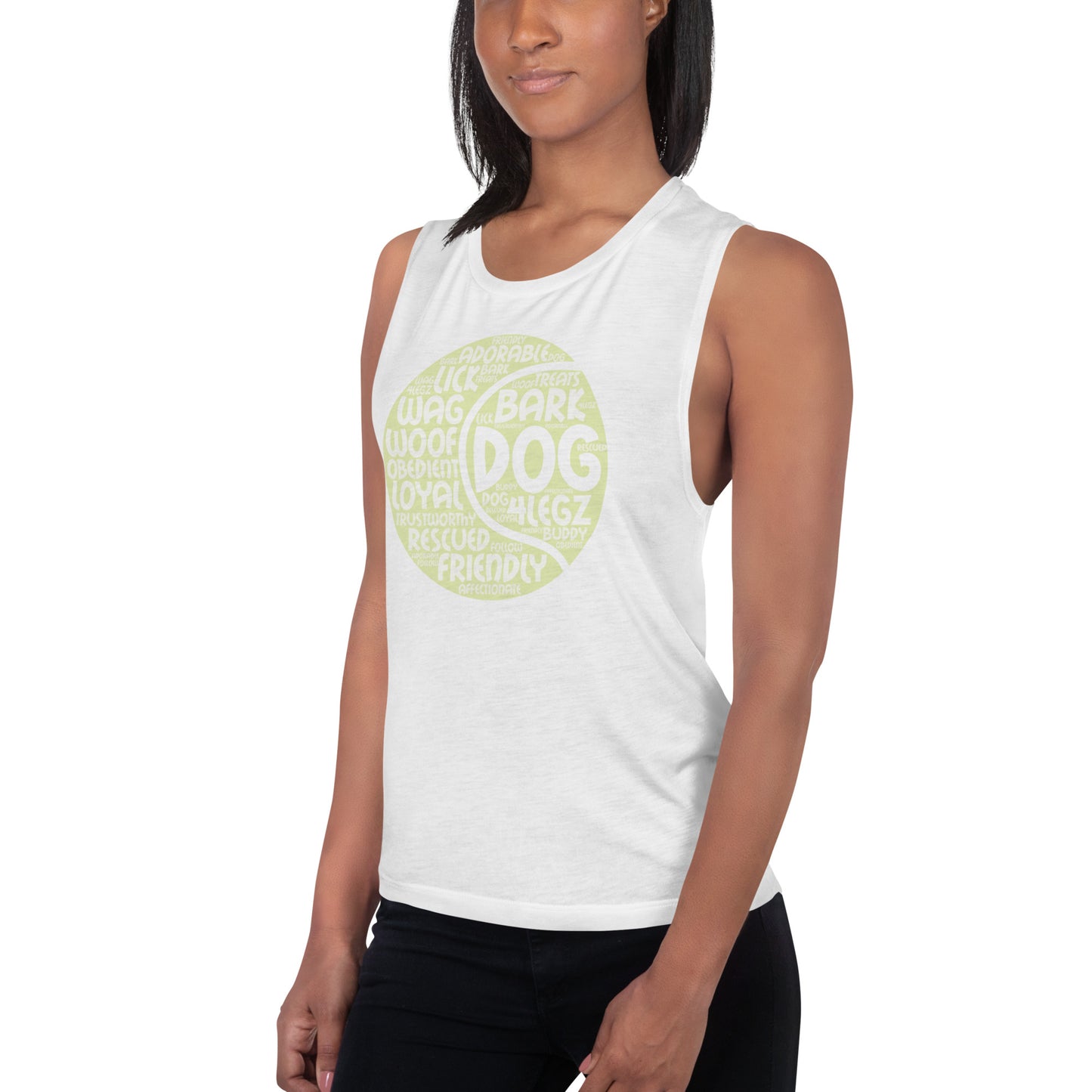 Dog Tennis Ball Words Ladies’ Muscle Tank