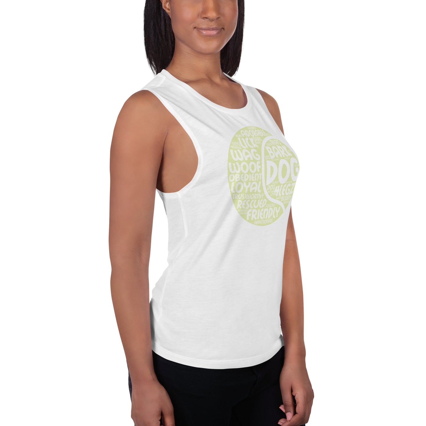 Dog Tennis Ball Words Ladies’ Muscle Tank