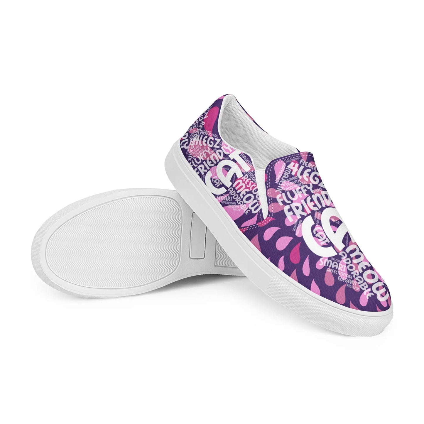 Cat Play on Words Shoes - Purple and Pink Women’s Slip-On Canvas - 4Legz