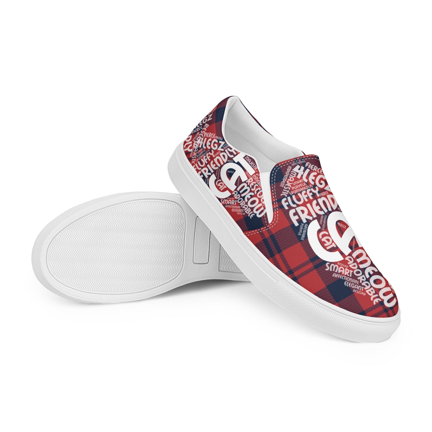 Cat Play on Words Red and Blue Women’s slip-on canvas shoes