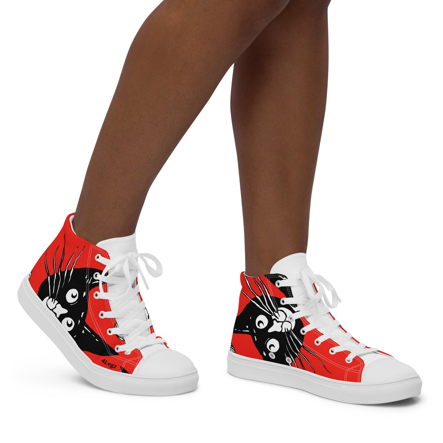 Black Cat and Red Women’s high top canvas shoes