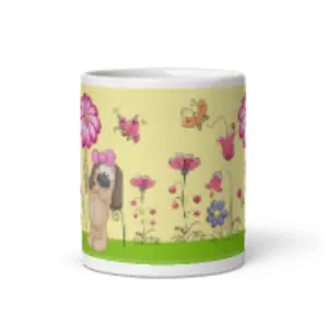 Dog Lover Mug - Doggy Love Flowers White Glossy Mug for Dog Lovers - 4Legz