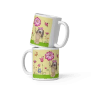 Dog Lover Mug - Doggy Love Flowers White Glossy Mug for Dog Lovers - 4Legz