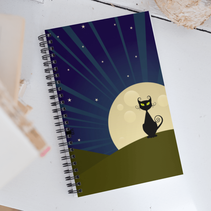 Yellow Moon with Cat Spiral notebook