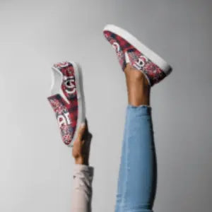 Cat Play on Words Red and Blue Women’s slip-on canvas shoes - 4Legz