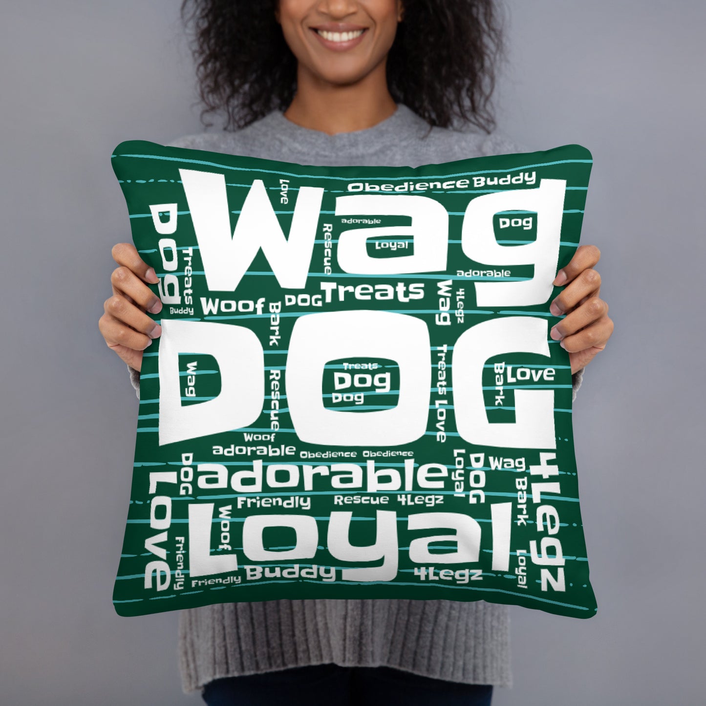 Wag Dog Green and White Basic Pillow