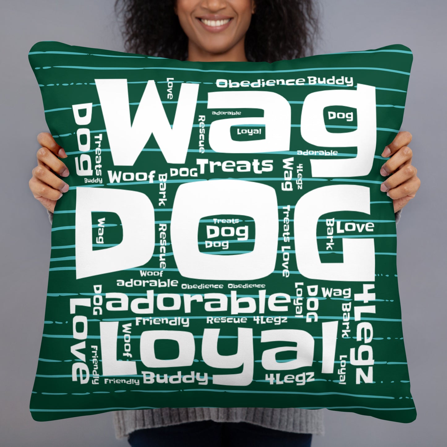 Wag Dog Green and White Basic Pillow